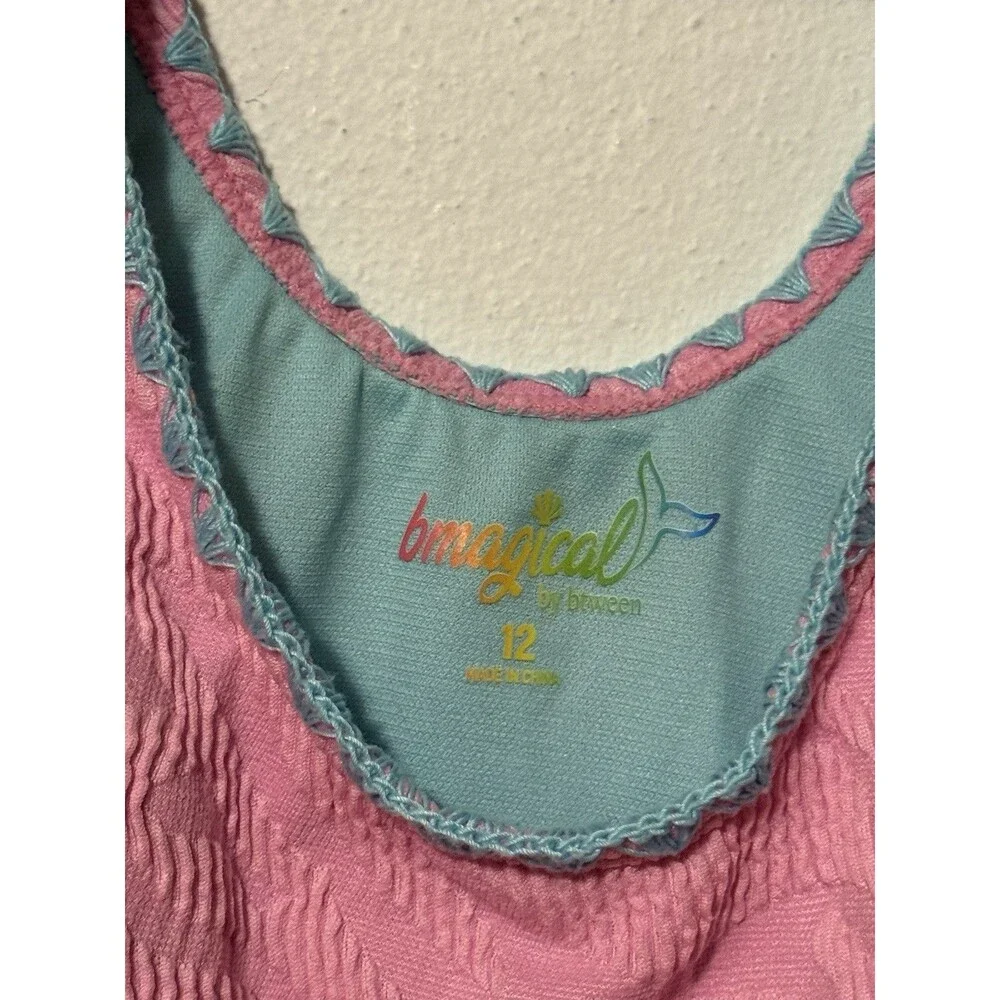 BMagical Girls 2-Piece Swimsuit Lot Size 12 - Pink/Teal Cut-Out & Seashell 1 NWT